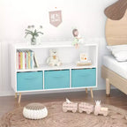Étagère à livres Whisen Kids avec 3 tiroirs en tissu, multifonctionnelle pour livres/jouets, boucle de sécurité murale, MDF haute densité