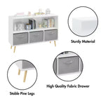Étagère à livres Whisen Kids avec 3 tiroirs en tissu, multifonctionnelle pour livres/jouets, boucle de sécurité murale, MDF haute densité