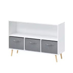 Étagère à livres Whisen Kids avec 3 tiroirs en tissu, multifonctionnelle pour livres/jouets, boucle de sécurité murale, MDF haute densité