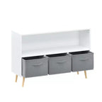 Étagère à livres Whisen Kids avec 3 tiroirs en tissu, multifonctionnelle pour livres/jouets, boucle de sécurité murale, MDF haute densité