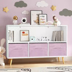 Étagère à livres Whisen Kids avec 3 tiroirs en tissu, multifonctionnelle pour livres/jouets, boucle de sécurité murale, MDF haute densité
