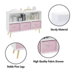 Étagère à livres Whisen Kids avec 3 tiroirs en tissu, multifonctionnelle pour livres/jouets, boucle de sécurité murale, MDF haute densité