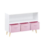 Étagère à livres Whisen Kids avec 3 tiroirs en tissu, multifonctionnelle pour livres/jouets, boucle de sécurité murale, MDF haute densité