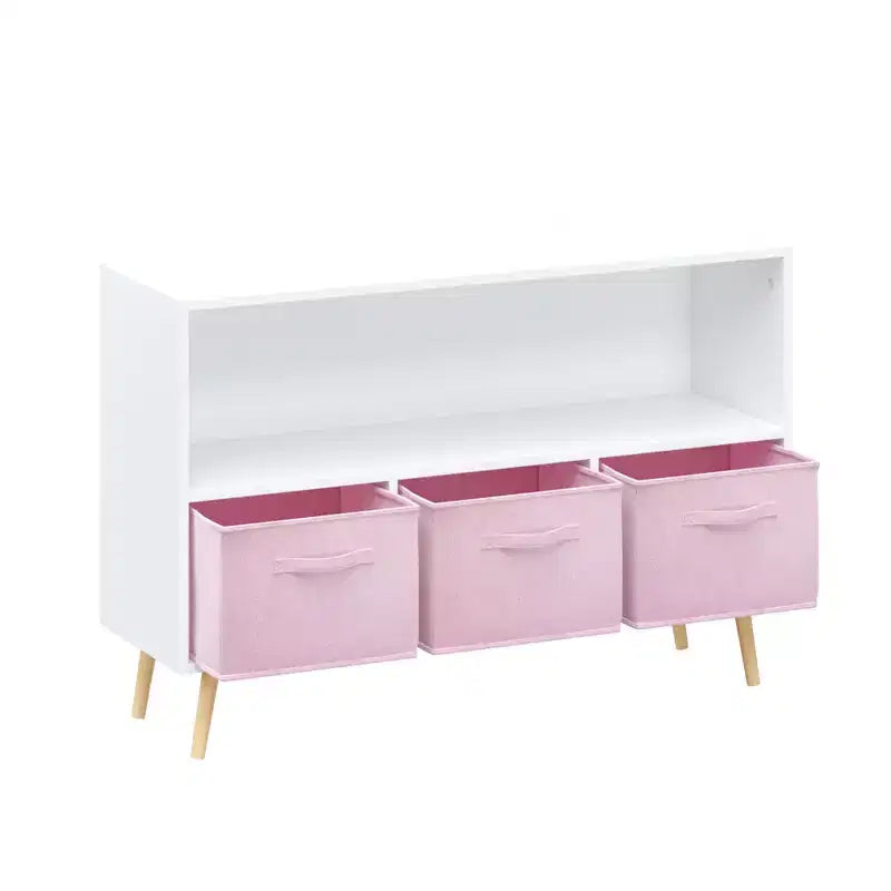 Étagère à livres Whisen Kids avec 3 tiroirs en tissu, multifonctionnelle pour livres/jouets, boucle de sécurité murale, MDF haute densité