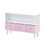 Étagère à livres Whisen Kids avec 3 tiroirs en tissu, multifonctionnelle pour livres/jouets, boucle de sécurité murale, MDF haute densité