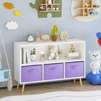 Étagère à livres Whisen Kids avec 3 tiroirs en tissu, multifonctionnelle pour livres/jouets, boucle de sécurité murale, MDF haute densité