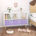 Étagère à livres Whisen Kids avec 3 tiroirs en tissu, multifonctionnelle pour livres/jouets, boucle de sécurité murale, MDF haute densité
