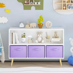 Étagère à livres Whisen Kids avec 3 tiroirs en tissu, multifonctionnelle pour livres/jouets, boucle de sécurité murale, MDF haute densité