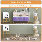 Étagère à livres Whisen Kids avec 3 tiroirs en tissu, multifonctionnelle pour livres/jouets, boucle de sécurité murale, MDF haute densité