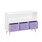 Étagère à livres Whisen Kids avec 3 tiroirs en tissu, multifonctionnelle pour livres/jouets, boucle de sécurité murale, MDF haute densité