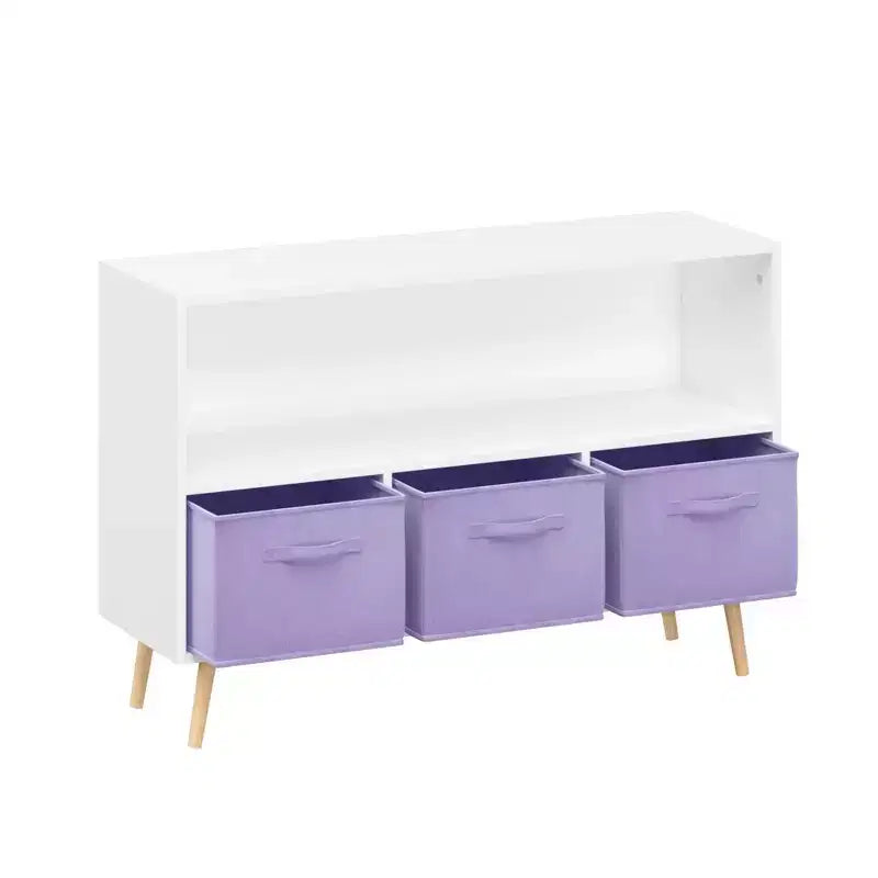 Étagère à livres Whisen Kids avec 3 tiroirs en tissu, multifonctionnelle pour livres/jouets, boucle de sécurité murale, MDF haute densité