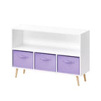 Étagère à livres Whisen Kids avec 3 tiroirs en tissu, multifonctionnelle pour livres/jouets, boucle de sécurité murale, MDF haute densité