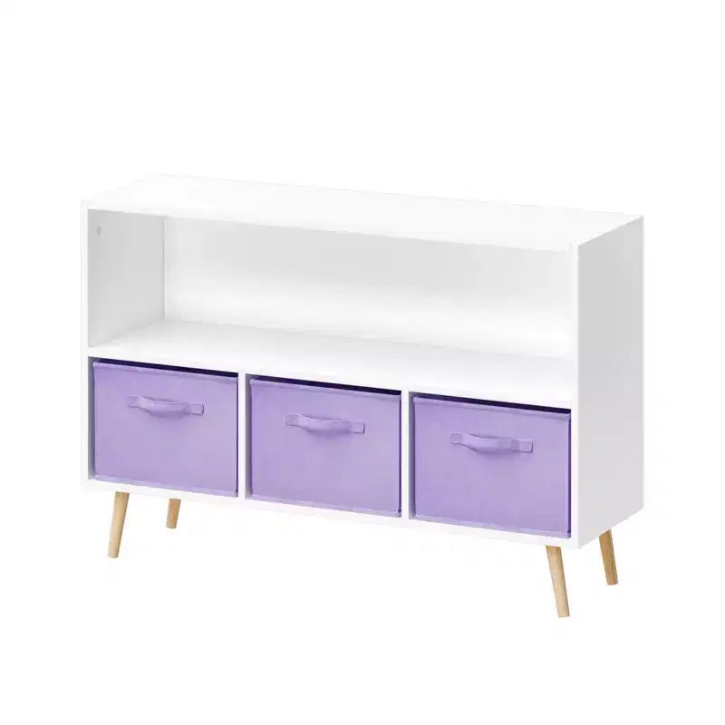 Étagère à livres Whisen Kids avec 3 tiroirs en tissu, multifonctionnelle pour livres/jouets, boucle de sécurité murale, MDF haute densité