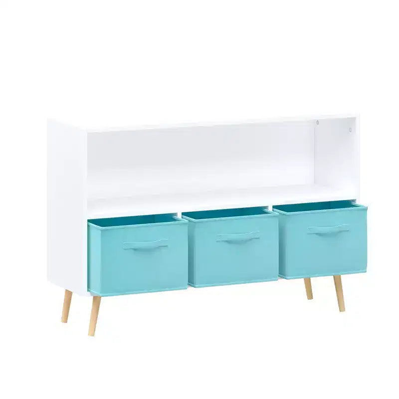Étagère à livres Whisen Kids avec 3 tiroirs en tissu, multifonctionnelle pour livres/jouets, boucle de sécurité murale, MDF haute densité