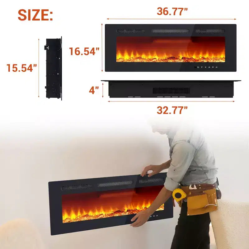 Cheminée électrique murale CuisinSmart 40 po, radiateur de cheminée avec chauffage 750W/1500W, 12 effets de flamme de couleur, télécommande et minuterie
