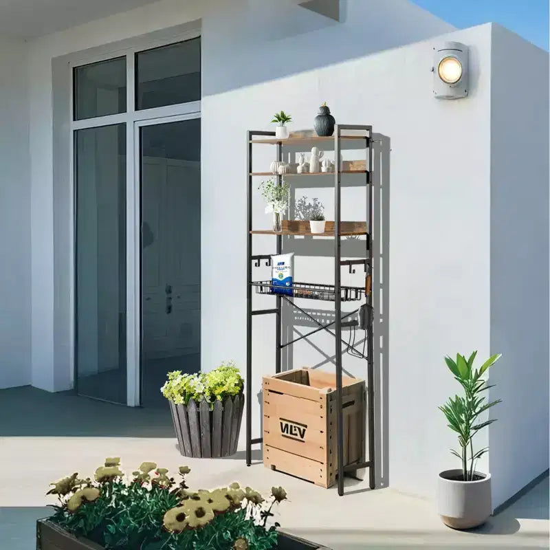 Étagère de rangement 4 niveaux FurnitureR pour toilettes, organisateur de salle de bain autoportant avec étagère et panier réglables, meuble gain de place au-dessus des toilettes, marron