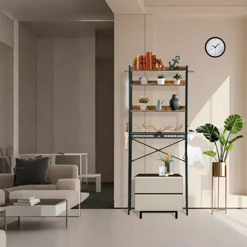 Étagère de rangement 4 niveaux FurnitureR pour toilettes, organisateur de salle de bain autoportant avec étagère et panier réglables, meuble gain de place au-dessus des toilettes, marron