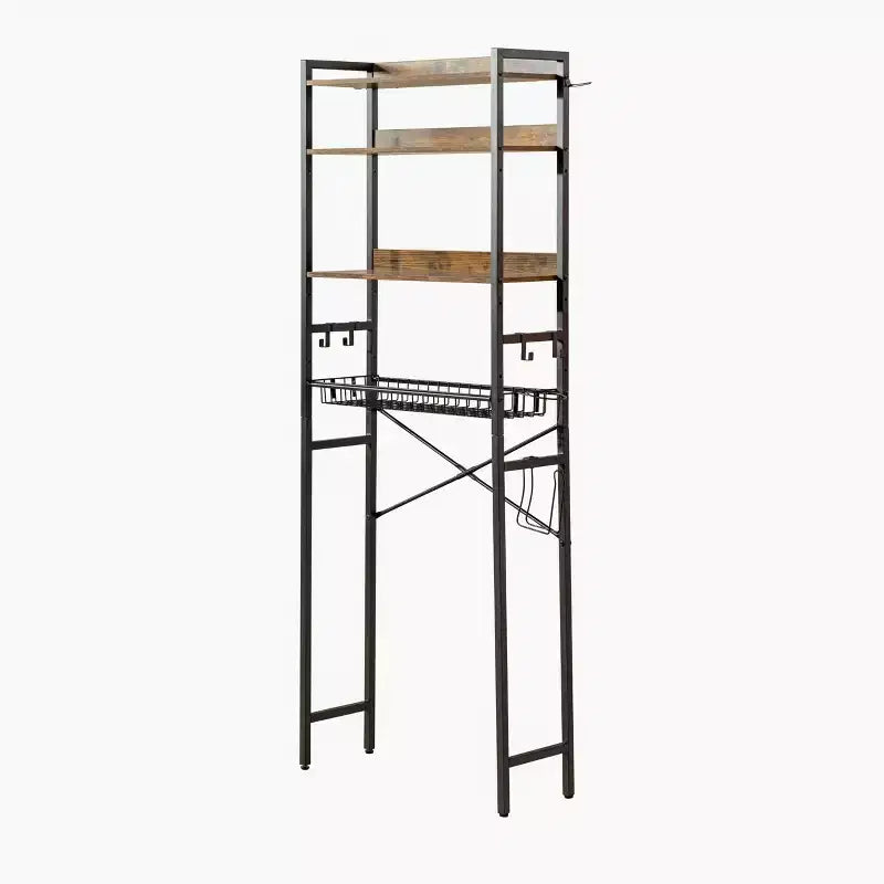Étagère de rangement 4 niveaux FurnitureR pour toilettes, organisateur de salle de bain autoportant avec étagère et panier réglables, meuble gain de place au-dessus des toilettes, marron