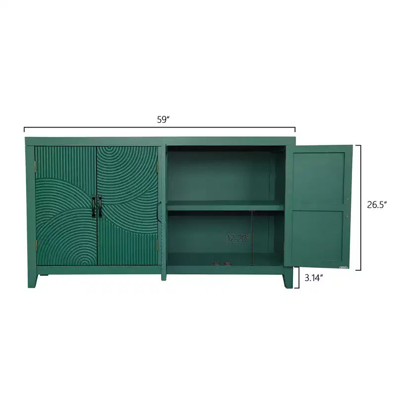 Meuble console de rangement GDFStudio Rhodes mi-siècle moderne en bois de sapin de 150 cm avec 4 portes