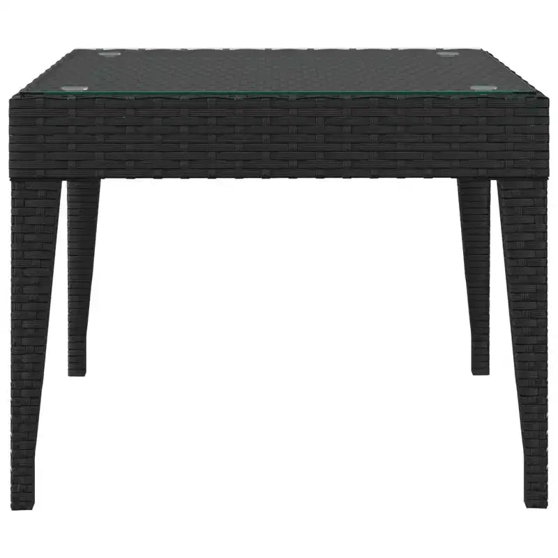 Table d'appoint en rotin PE noir, acier thermolaqué, verre trempé