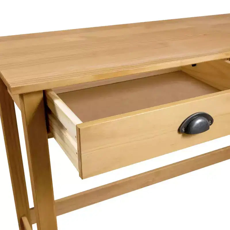 Console Tablette Miel Brun Pin Massif Tiroirs Compacts