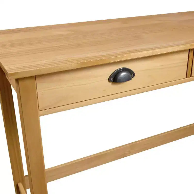 Console Tablette Miel Brun Pin Massif Tiroirs Compacts