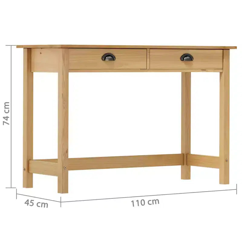 Console Tablette Miel Brun Pin Massif Tiroirs Compacts