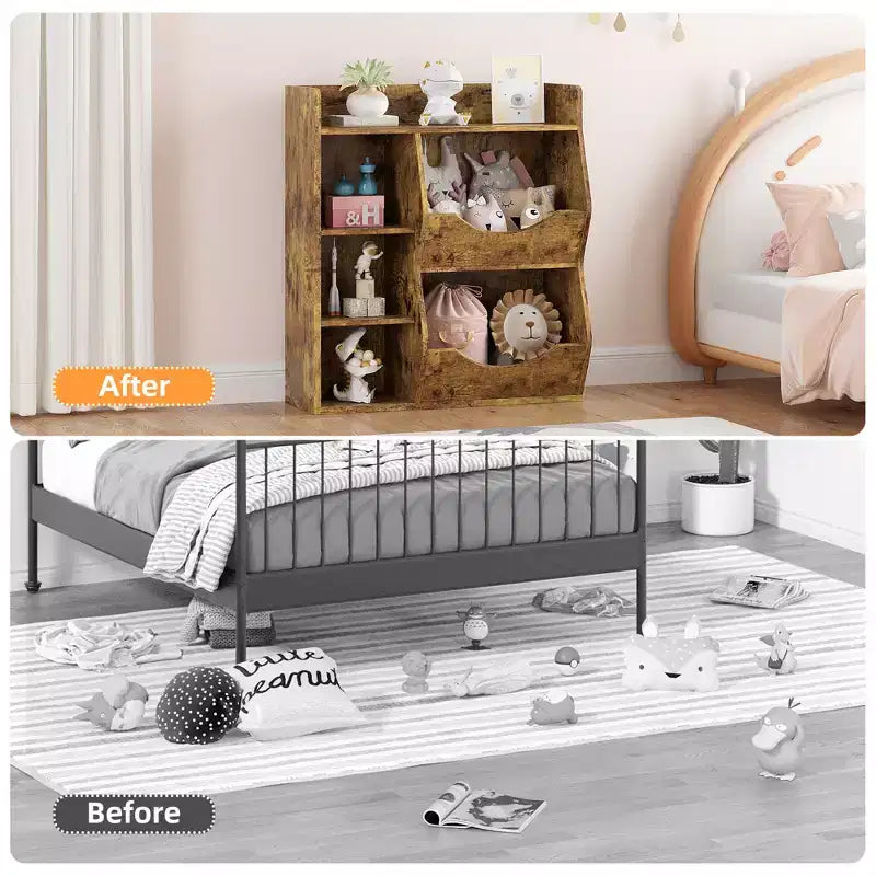 Bibliothèque pour enfants, meuble de rangement pour jouets de 91 cm de haut, étagère de présentation double face à 5 compartiments avec étagère supérieure spacieuse pour chambre d'enfant, chambre à coucher