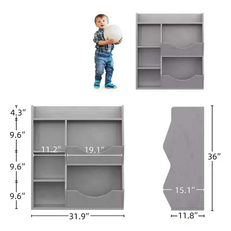 Bibliothèque pour enfants, meuble de rangement pour jouets de 91 cm de haut, étagère de présentation double face à 5 compartiments avec étagère supérieure spacieuse pour chambre d'enfant, chambre à coucher
