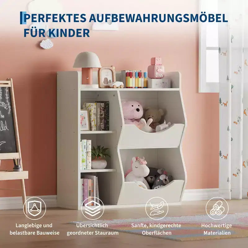 Bibliothèque pour enfants, meuble de rangement pour jouets de 91 cm de haut, étagère de présentation double face à 5 compartiments avec étagère supérieure spacieuse pour chambre d'enfant, chambre à coucher