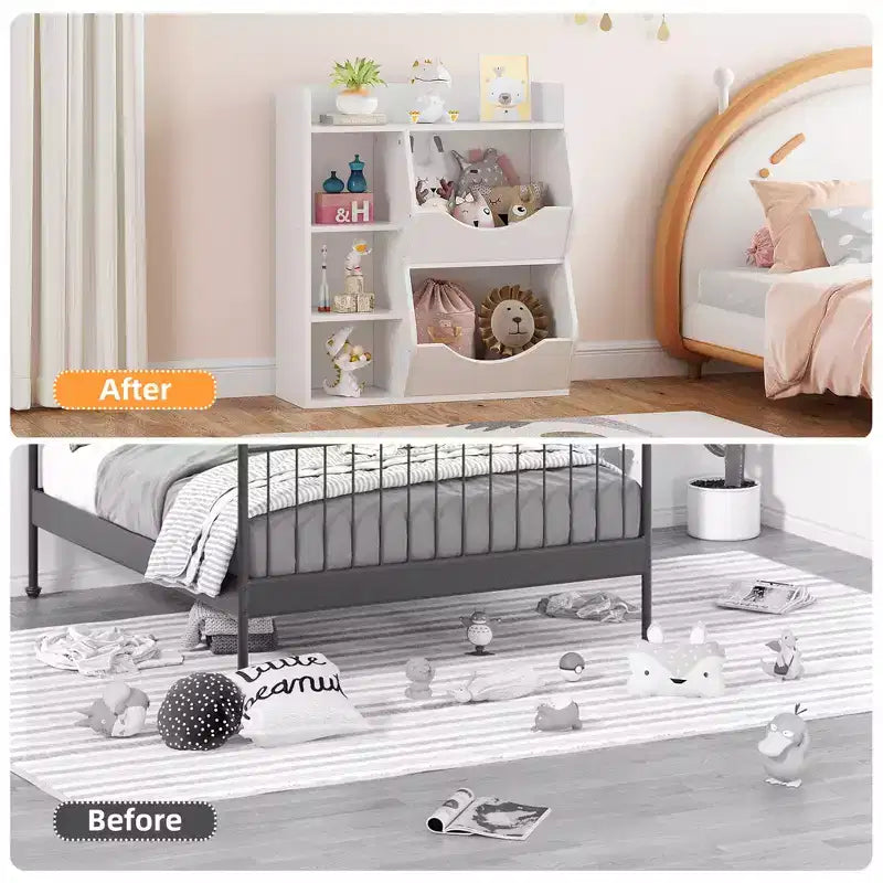 Bibliothèque pour enfants, meuble de rangement pour jouets de 91 cm de haut, étagère de présentation double face à 5 compartiments avec étagère supérieure spacieuse pour chambre d'enfant, chambre à coucher