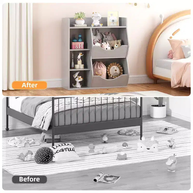 Bibliothèque pour enfants, meuble de rangement pour jouets de 91 cm de haut, étagère de présentation double face à 5 compartiments avec étagère supérieure spacieuse pour chambre d'enfant, chambre à coucher