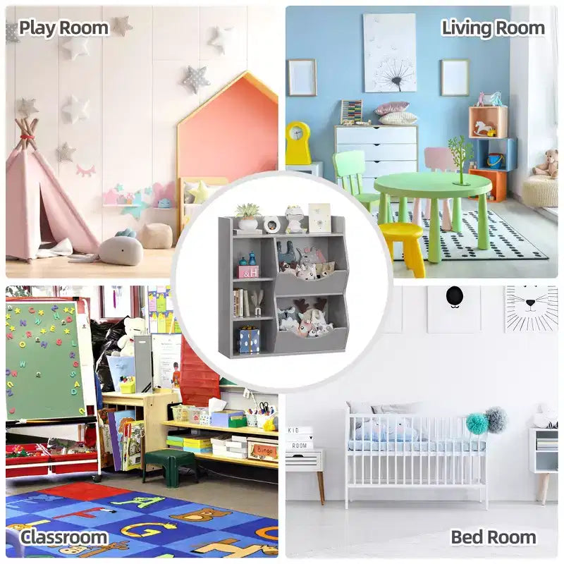 Bibliothèque pour enfants, meuble de rangement pour jouets de 91 cm de haut, étagère de présentation double face à 5 compartiments avec étagère supérieure spacieuse pour chambre d'enfant, chambre à coucher