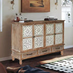 Buffet de rangement GDFStudio Patel en bois de sapin rustique de 150 cm avec 3 tiroirs
