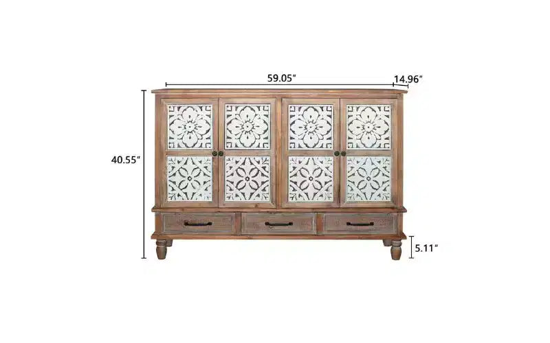 Buffet de rangement GDFStudio Patel en bois de sapin rustique de 150 cm avec 3 tiroirs