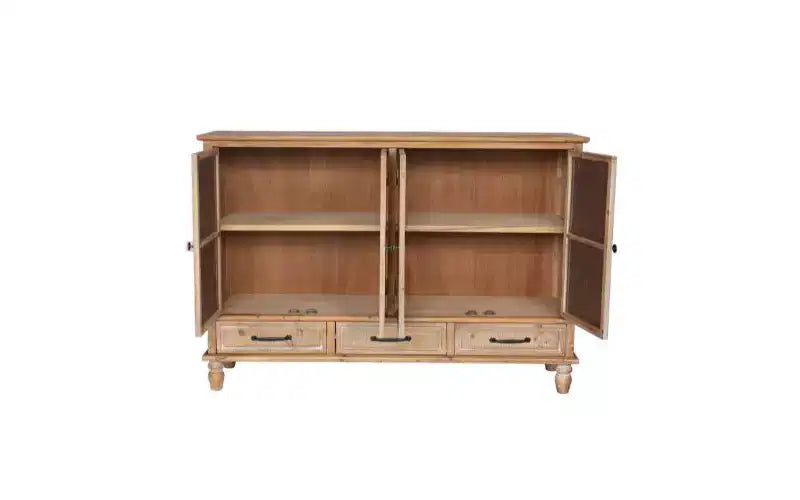 Buffet de rangement GDFStudio Patel en bois de sapin rustique de 150 cm avec 3 tiroirs
