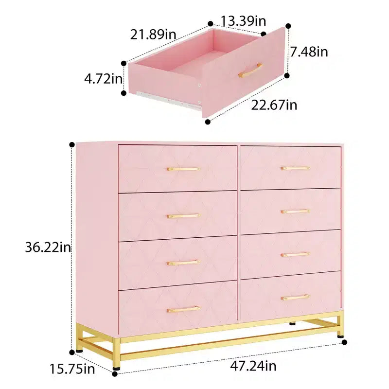 Commode haute COZONY à 8 tiroirs avec plateau en bois, armoire de rangement moderne pour chambre à coucher, salon, couloir