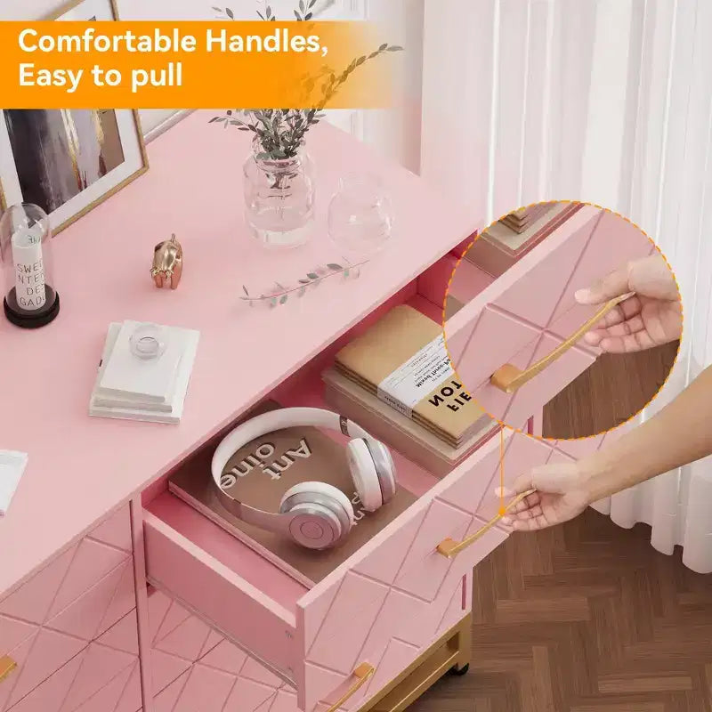 Commode haute COZONY à 8 tiroirs avec plateau en bois, armoire de rangement moderne pour chambre à coucher, salon, couloir