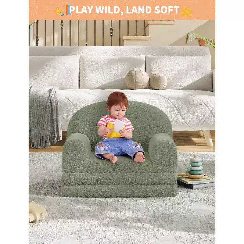 Canapé et fauteuil convertible 2-en-1 pour enfants, canapé-lit design demi-lune, canapé-lit pliant en tissu polaire Teddy pour enfants, housse lavable en machine