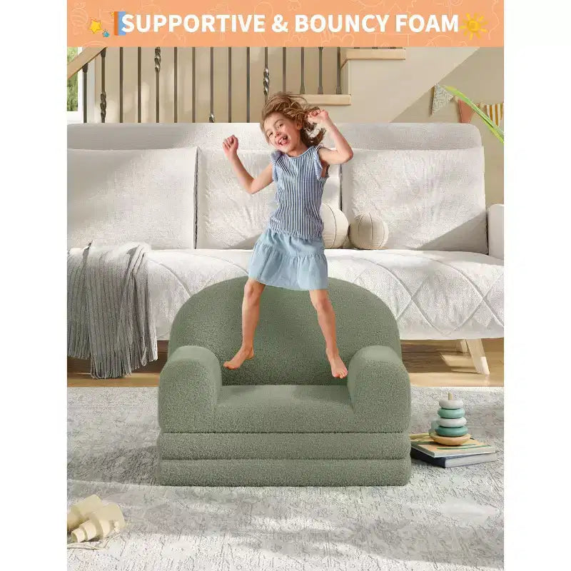 Canapé et fauteuil convertible 2-en-1 pour enfants, canapé-lit design demi-lune, canapé-lit pliant en tissu polaire Teddy pour enfants, housse lavable en machine