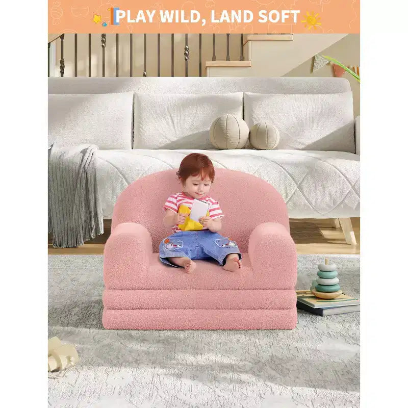 Canapé et fauteuil convertible 2-en-1 pour enfants, canapé-lit design demi-lune, canapé-lit pliant en tissu polaire Teddy pour enfants, housse lavable en machine