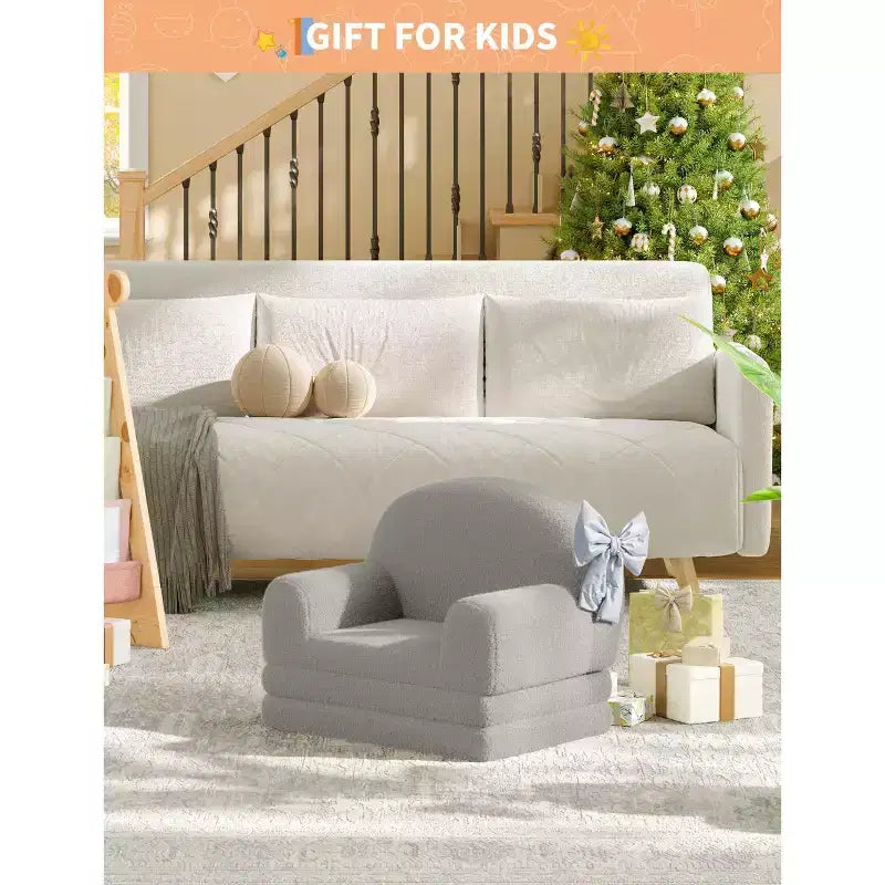 Canapé et fauteuil convertible 2-en-1 pour enfants, canapé-lit design demi-lune, canapé-lit pliant en tissu polaire Teddy pour enfants, housse lavable en machine