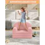 Canapé et fauteuil convertible 2-en-1 pour enfants, canapé-lit design demi-lune, canapé-lit pliant en tissu polaire Teddy pour enfants, housse lavable en machine