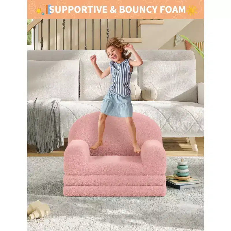 Canapé et fauteuil convertible 2-en-1 pour enfants, canapé-lit design demi-lune, canapé-lit pliant en tissu polaire Teddy pour enfants, housse lavable en machine