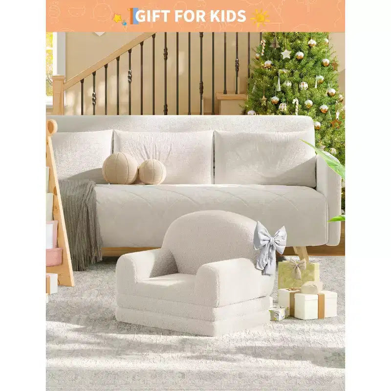 Canapé et fauteuil convertible 2-en-1 pour enfants, canapé-lit design demi-lune, canapé-lit pliant en tissu polaire Teddy pour enfants, housse lavable en machine
