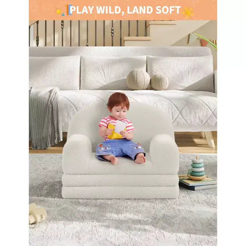 Canapé et fauteuil convertible 2-en-1 pour enfants, canapé-lit design demi-lune, canapé-lit pliant en tissu polaire Teddy pour enfants, housse lavable en machine