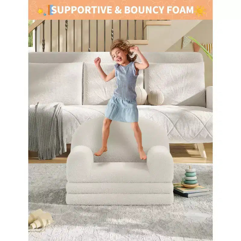 Canapé et fauteuil convertible 2-en-1 pour enfants, canapé-lit design demi-lune, canapé-lit pliant en tissu polaire Teddy pour enfants, housse lavable en machine