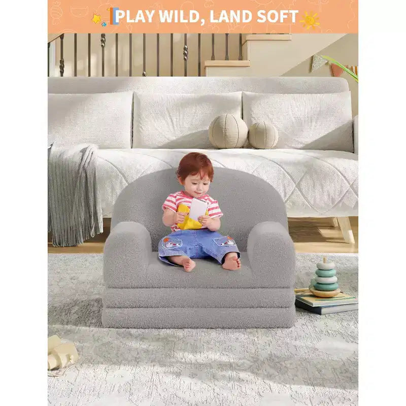 Canapé et fauteuil convertible 2-en-1 pour enfants, canapé-lit design demi-lune, canapé-lit pliant en tissu polaire Teddy pour enfants, housse lavable en machine
