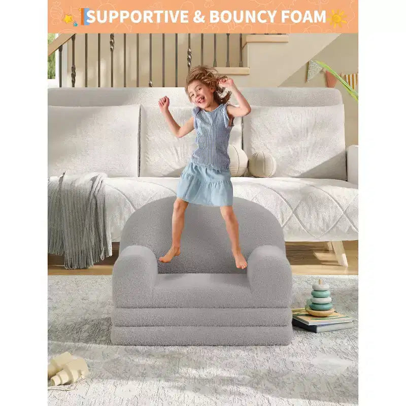 Canapé et fauteuil convertible 2-en-1 pour enfants, canapé-lit design demi-lune, canapé-lit pliant en tissu polaire Teddy pour enfants, housse lavable en machine
