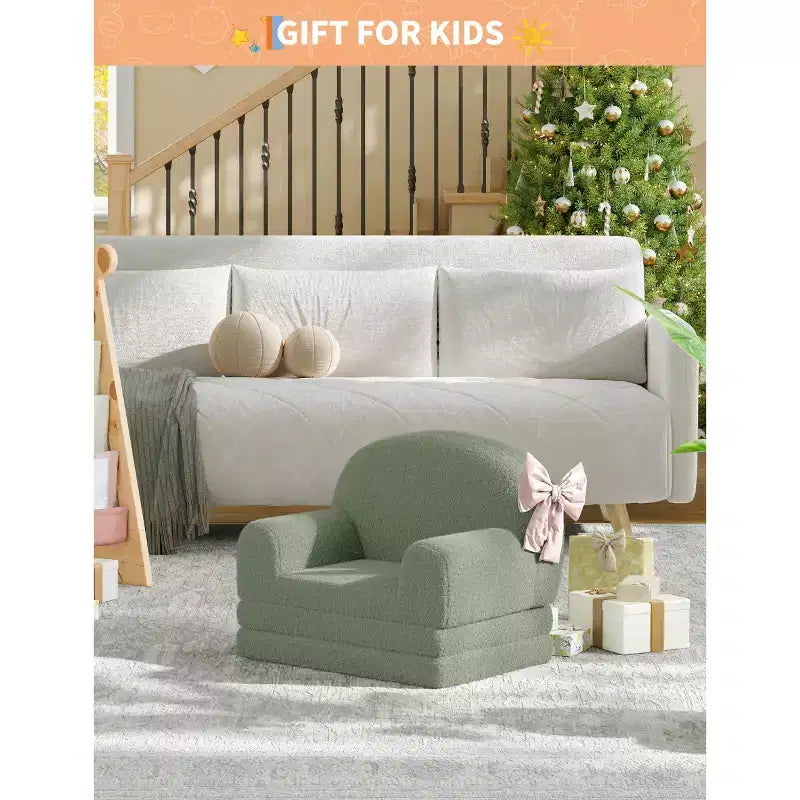 Canapé et fauteuil convertible 2-en-1 pour enfants, canapé-lit design demi-lune, canapé-lit pliant en tissu polaire Teddy pour enfants, housse lavable en machine